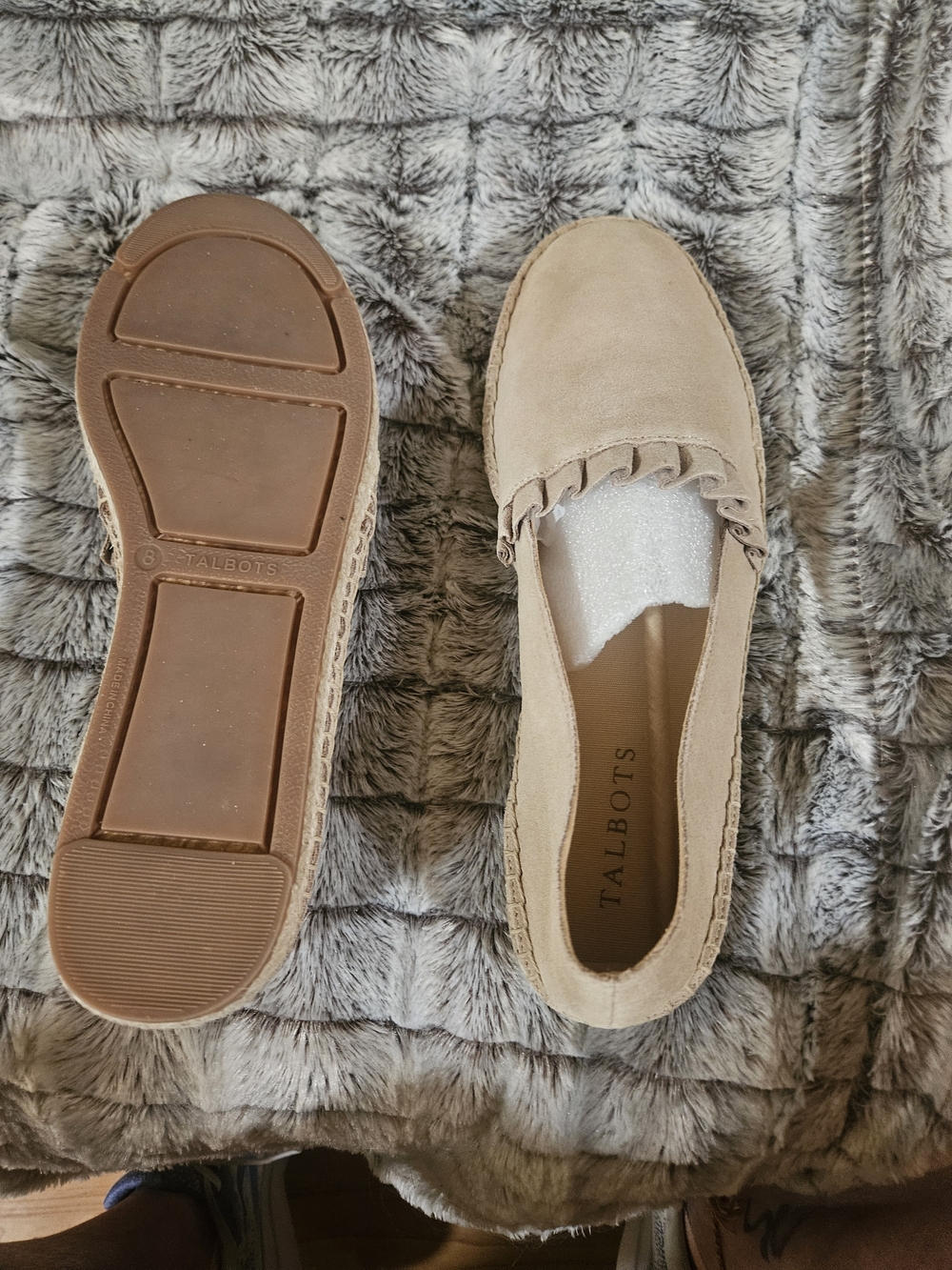 Talbots Beige Faux Suede Espadrille Loafers with Braided Trim - Picture 2 of 2
